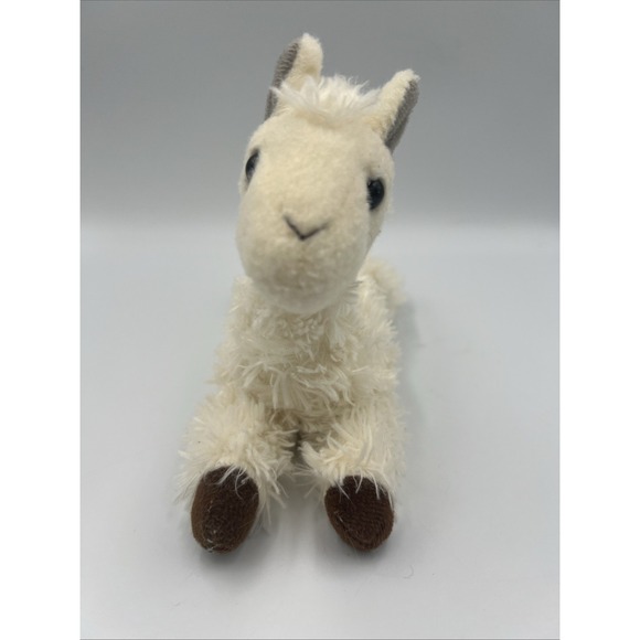 Aurora World LLAMA Stuffed Plush Animal 8" laying down off white brown feet 2019 - Picture 8 of 12
